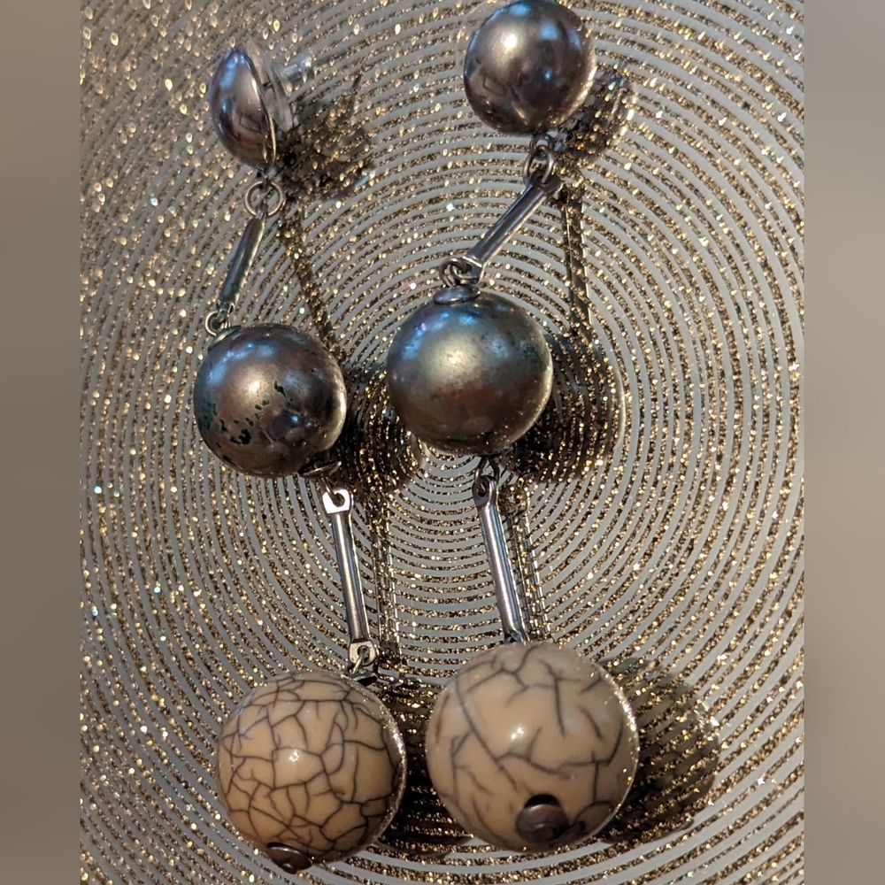 One of a kind , 3" long Sterling & Enamel post earrings.